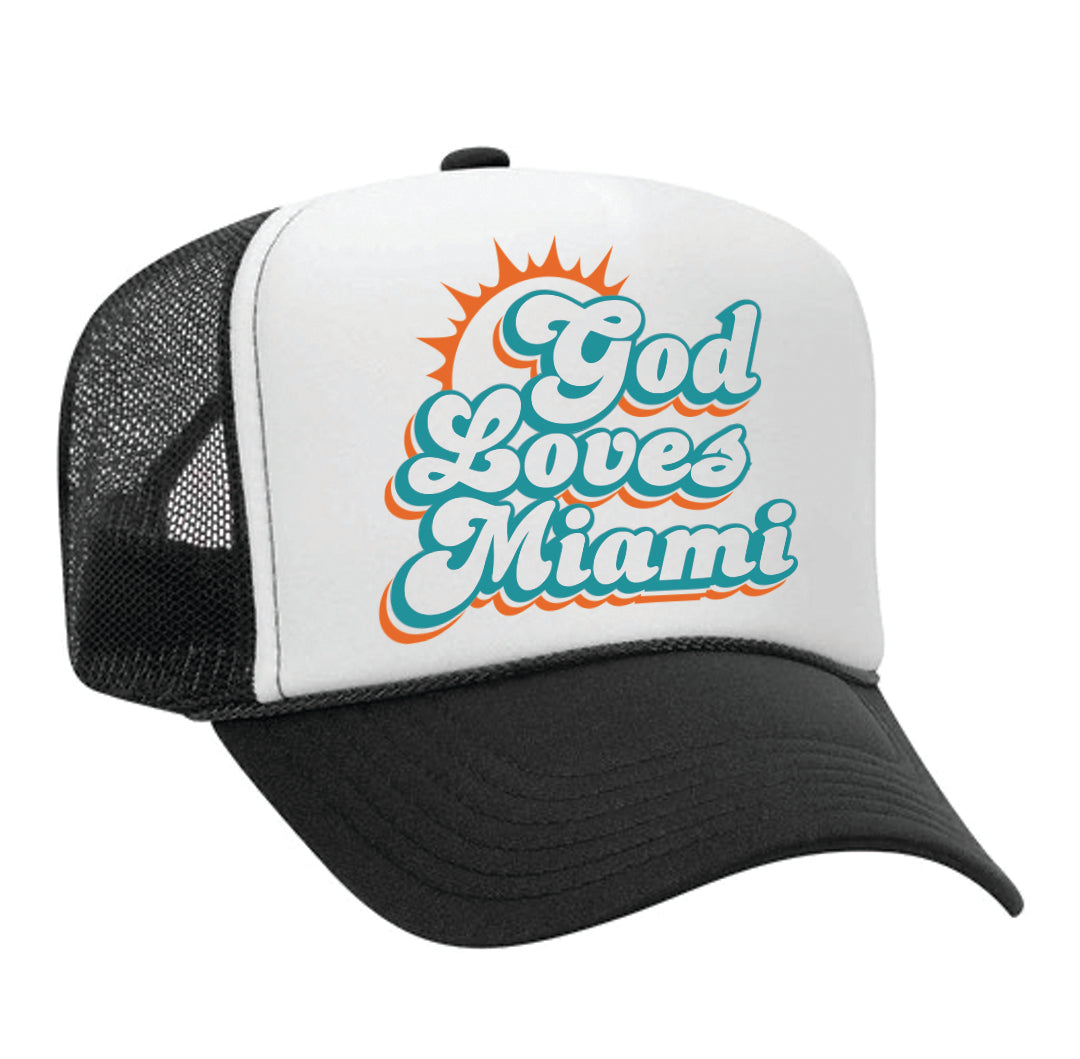 God Loves Miami Fins Trucker Cap