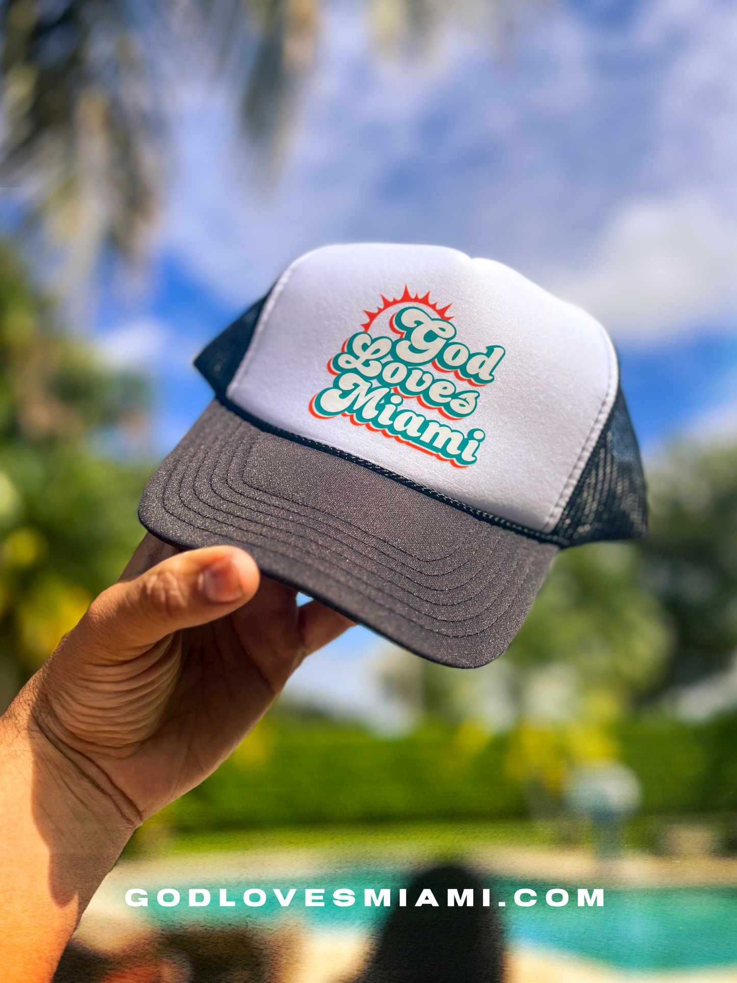 God Loves Miami Fins Trucker Cap